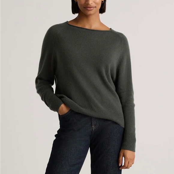 Quince Sweaters - Quince - Mongolian Cashmere Boatneck Sweater - Color: Moss - Size: Small